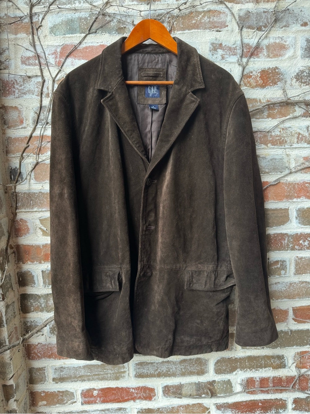 VTG 90s GAP Chocolate Brown Suede Leather Blazer Jacket XL